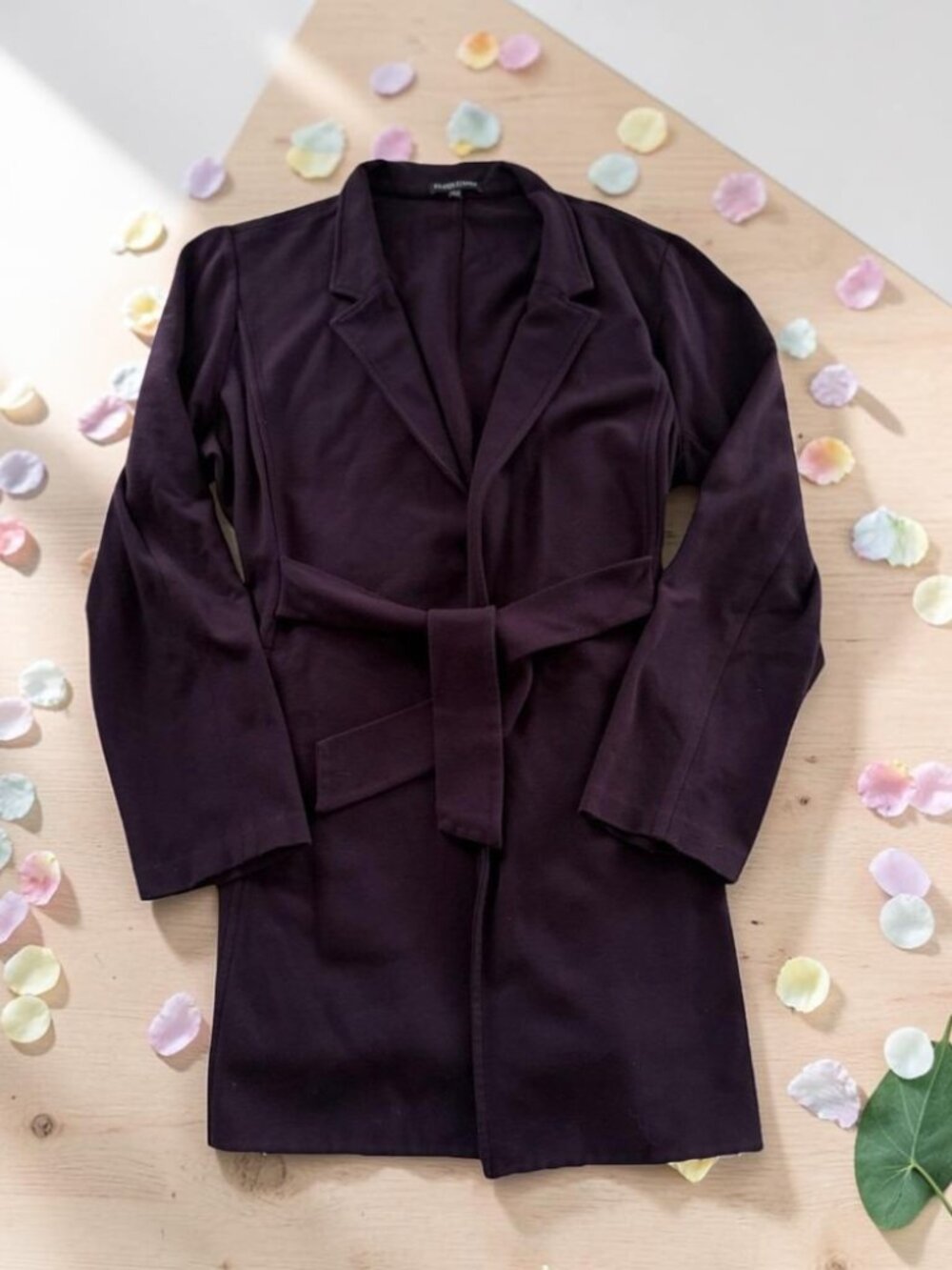 Eileen Fisher Women's Jacket Petite Large Purple Belted Stretch Open Front